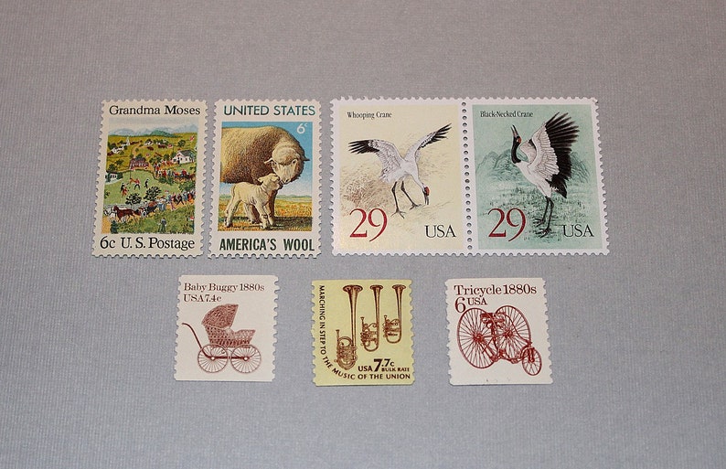 Baby Birthday .. LAMB and CRANES .. Unused Vintage Postage Stamps .. enough to mail 5 letters Birthday party invitations, Baby showers image 4