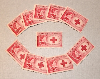 50er Pack | 3c Clara Barton-Amerikanisches Rotes Kreuz Briefmarken ..Ungenutzte US Briefmarken | 1940er Jahre | Humanisten | Pflege | Krankenhaus | Hilfe