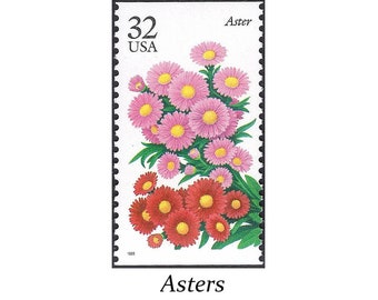 Fünf 32c Aster Flower Briefmarken | Vintage unbenutzte Briefmarke | 5er Pack Stempel | Hochzeitseinladung Porto | Beliebte Hochzeitsblumen