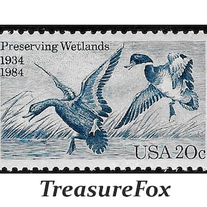 Packung mit 10 Briefmarken..20c Erhaltung von Feuchtgebieten..Vintage unbenutzte US-Briefmarken Ente Stempel | Vogel-Liebhaber | Stockenten Enten | Quacksal!!