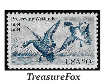 Pack of 10 stamps .. 20c Preserving Wetlands .. Vintage UNused US Postage Stamps | Duck Stamps | Bird Lovers | Mallard Ducks | Quack!!