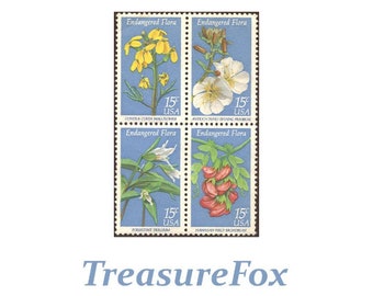 15c bedreigde flora-postzegels.. Pak van 20.. Vintage ongebruikte Amerikaanse postzegels.. Trillium | Tuinboon | Sleutelbloem | Muurbloempje | Bloemen
