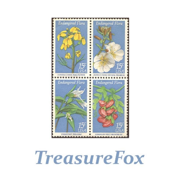 15c Endangered Flora stamps .. Pack of 20 .. Vintage Unused US postage stamps .. Trillium | Broadbean | Primrose | Wallflower | Flowers