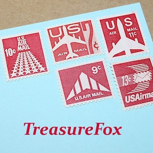 Pequeños sellos aéreos rojos. Sellos postales antiguos sin usar. Suficientes para enviar 5 cartas. Sellos pequeños para envíos postales y para álbumes de recortes. 74 centavos.