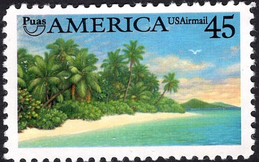Beach Wedding Postage Stamps - USPS stamps for Destination Wedding Invites  - Love, Travel, Heart, Floral, Palm Tree, Beach Themed
