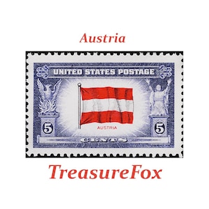 TEN 5c Flagge von Österreich .. Unben. US Briefmarken.. 10er Pack Stempel Bavaria Klang der Musik Alpen Oktoberfest Ski Hochzeitsreise Bild 1