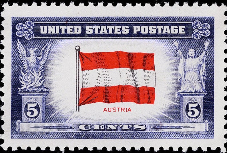 TEN 5c Flagge von Österreich .. Unben. US Briefmarken.. 10er Pack Stempel Bavaria Klang der Musik Alpen Oktoberfest Ski Hochzeitsreise Bild 2