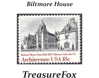 18c Biltmore House North Carolina ..Packung mit 10 Briefmarken ..Vintage Unbenutzte Briefmarken ..Hochzeit im Süden | Smoky Berge | Aschetuch