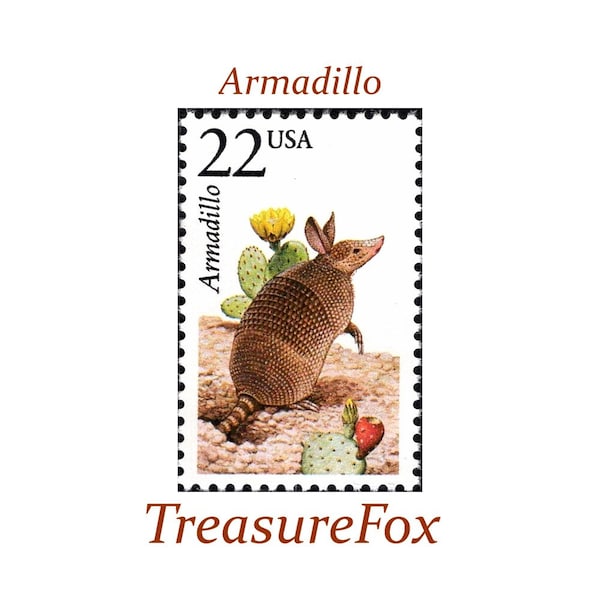 Five 22c Armadillo Stamp | Unused US Postage Stamps | Pack of 5 stamps | Nature on stamps | Wildlife | Texas Wedding | Stamps for Mailing