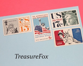 Lady Liberty II .. Unbenutzte Vintage US Briefmarken .. Genug, um 5 Buchstaben zu verschicken | New York City | Broadway | New Jersey | Staten Island