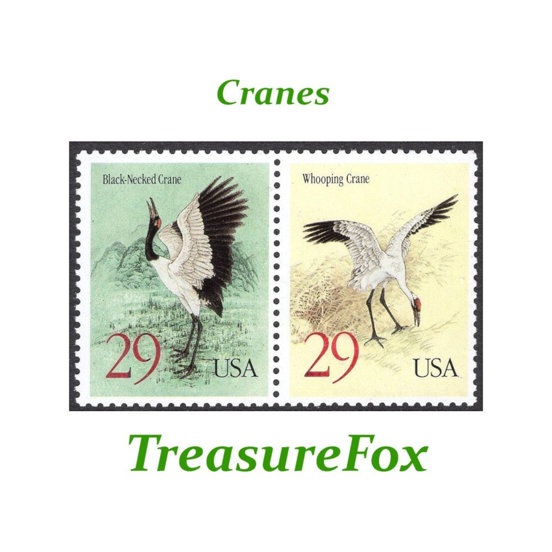 TEN 29c Crane Stamps .. 5 Pairs of Vintage Unused US Postage