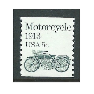 Paquete de diez sellos de 5 c. de motocicletas de 1913, serie de bobinas de transporte. Sellos postales estadounidenses sin usar. Regalos para motociclistas, conductores de dos ruedas y cerdos.