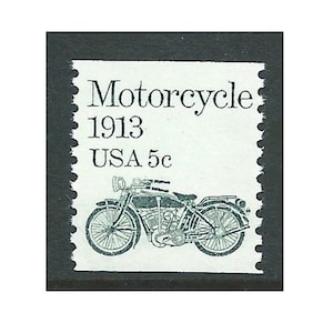 Pack of Ten .. 5c Motorcycle stamp 1913 Transportation coil series .. Unused US Postage Stamps . Gifts for bikers, 2 wheelers, hogs image 1