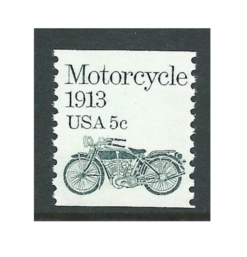 Pack of Ten .. 5c Motorcycle stamp 1913 Transportation coil series .. Unused US Postage Stamps . Gifts for bikers, 2 wheelers, hogs image 1