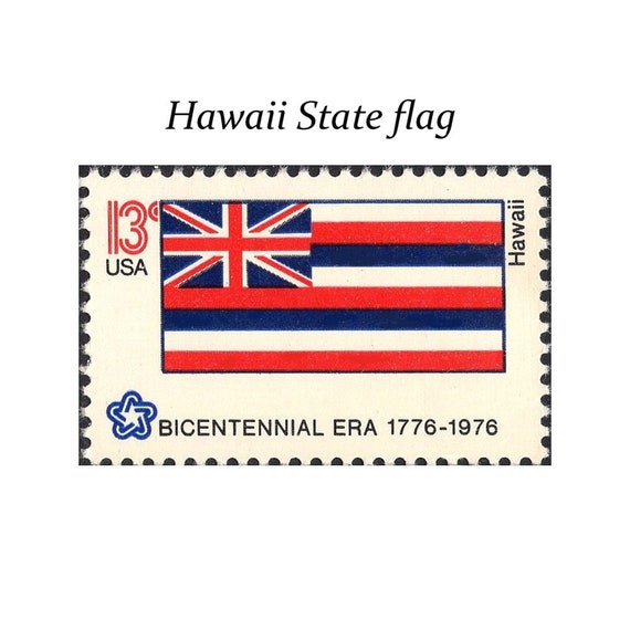 TEN 13c Hawaii State Flag stamp | Vintage Unused US Postage Stamps |  Honolulu | Island Wedding | Surfing | Tropical | Stamps for mailing