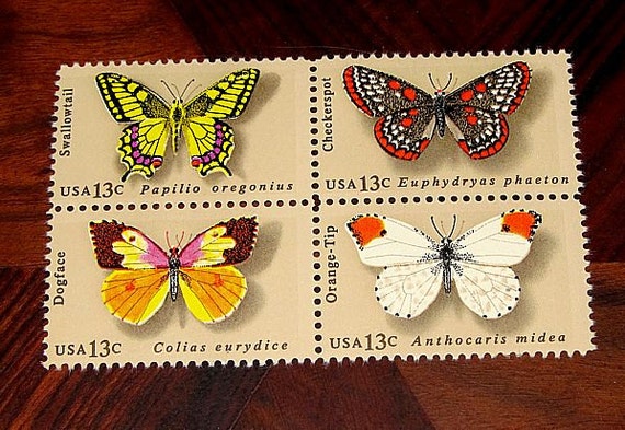 50 Butterfly Stamps .. Vintage UNUSED postage stamps .. 4 Different  Butterflies Featured. Gardening gifts, Butterfly Gardens, Gifts for Mom