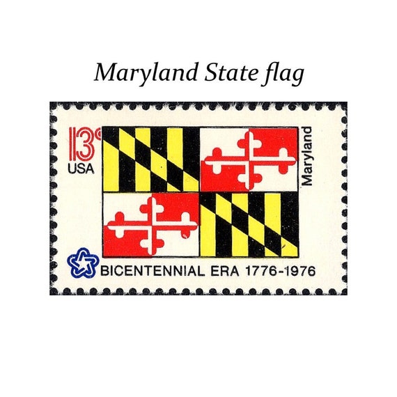 TEN 13c Maryland State Flag Stamp Vintage Unused US Postage Stamps Nautical  Wedding Annapolis Baltimore Boats Stamps for Mailing 
