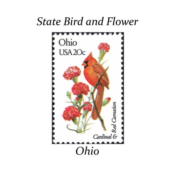 Five 20c OHIO State Bird and Flower Stamp | Vintage Unused