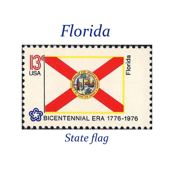 TEN 13c FLORIDA State Flag Stamp Vintage Unused US Postage Stamps