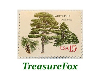 TEN 15c White Pine Tree Stamps | Vintage Unused US Postage Stamp | Forest | Nature |  Furniture Wood | Pine Furniture | Pack of 10 stamps