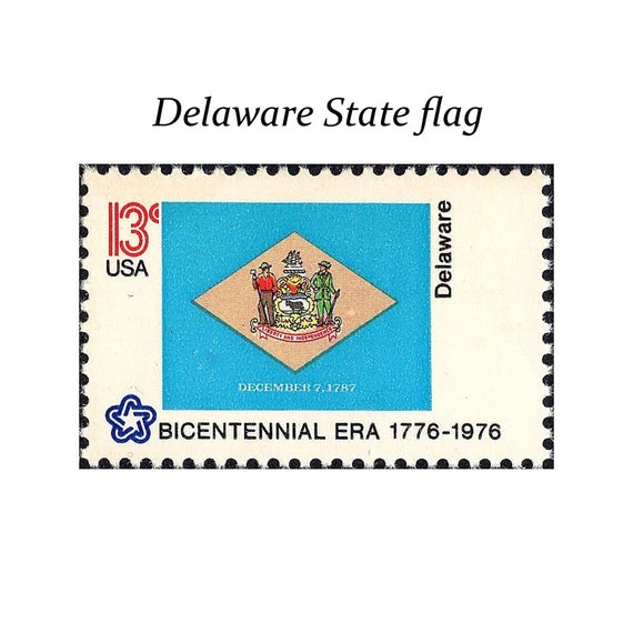 TEN 13c Delaware State Flag stamp | Vintage Unused US Postage Stamps |  Northeastern Wedding | 1st State | Wilmington | Stamps for mailing