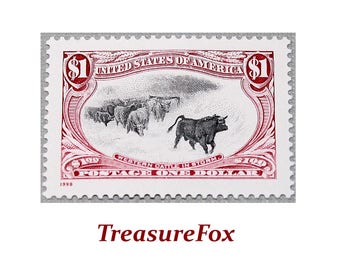 FIVE  1-Dollar Cattle Stamps | Pack of 5 Vintage Unused postage stamps | Western themed weddings | Southwest | Texas | Classic design stamp