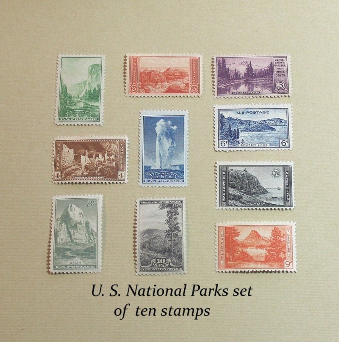 Set of 10 National Park Stamps From 1934 .. Vintage Unused US Etsy