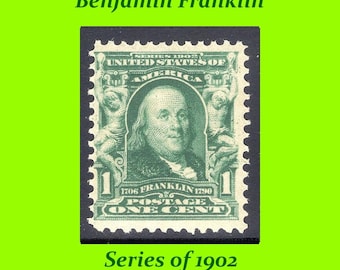 1c Benjamin Franklin Briefmarke von 1902. Vintage unbenutzte US Briefmarke | Stempel sammeln | Postmeister | Brieffreundschaften und Kalligraphie-Geschenken.