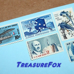 Correos aéreos AZUL .. Sellos postales antiguos sin usar .. Suficiente para enviar 5 cartas / franqueo de 66 centavos / Audubon / Air Force /
