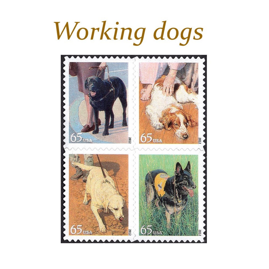Set of Four 65c Working Dogs stamps Unused US Postage Stamps | Etsy