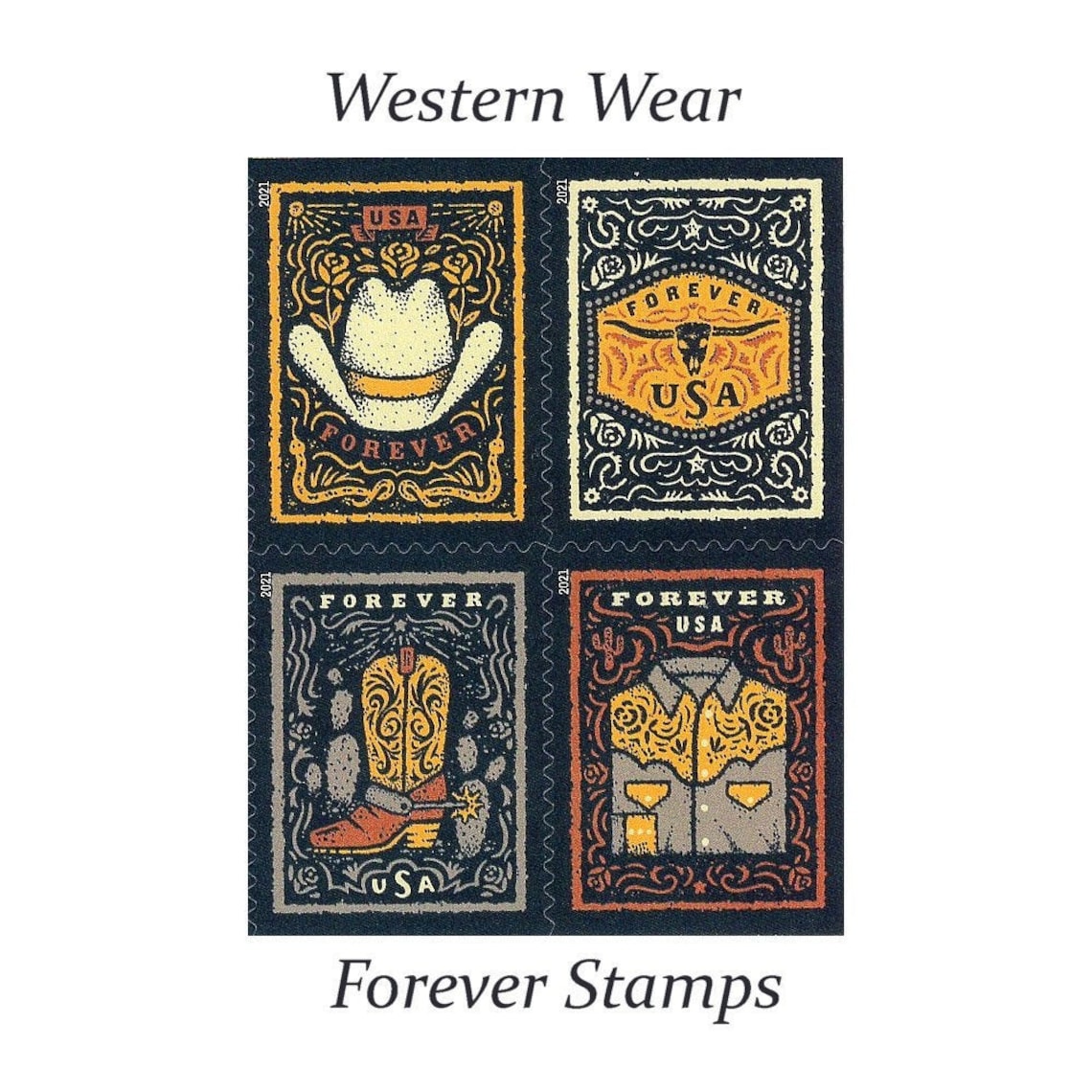 Western Wear sheet of 20 Forever stamps / Wedding Invitations Etsy
