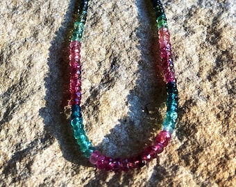 Multicolred Faceted Tourmaline Rondell Necklace