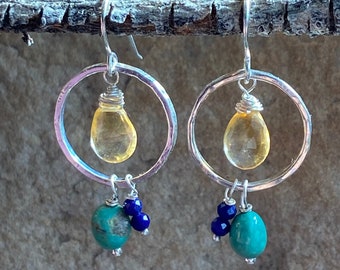 Citrine, Turquoise and lapis earrings