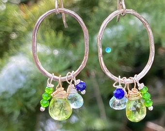 Peridot, Topaz, lapis and chrome diopside gemstone earrings.