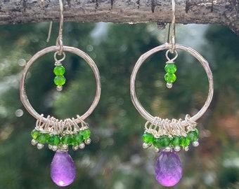 Amethyst and Green Chrome diopside earrings