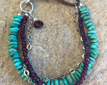 Turquoise and Faceted Garnet Bracelet