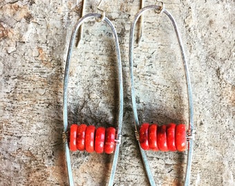 Lucky Horseshoe Earrings wrapped with Coral