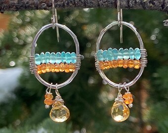 Golden Garnet, Blue Appetite, and Citrine earrings