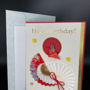 Carte d'anniversaire avec origami oiseau en vol Red_2
