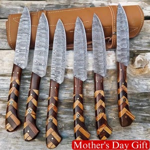 Hand Forged Steak Knives Set,  Damascus Steel Steak Knives , BBQ KNives Set , Christmas Gift , Kitchen Chef Set , Birthday Gift