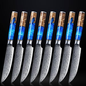 Handmade Damascus Steel Steak Knives Set,  6 Pcs Steak Knife Set , BBQ Damascus Set , Christmas Gift , Kitchen Chef Set , Birthday Gift