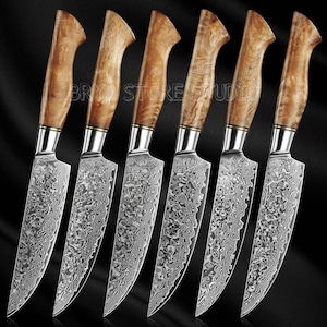 Handmade Steak Knives Set,  Forged Damascus Steel Steak Knife , BBQ Damascus Set , Anniversary Gift , Kitchen Chef Set , Birthday Gift