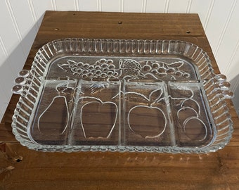 Vintage Indiana Glass Co Fruit Design Divided Tray/Platter