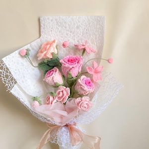 Crochet Flowers Bouquet Handmade, Rose, Home Decor, Finished Product, Gifts for mother, Anniversary, Birthday, Girlfriend, Friend