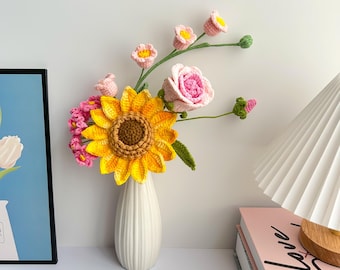 Crochet Sunflower Bouquet: Handmade Yarn Flowers, Home Decor Gift