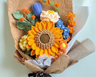 Crochet Flower Bouquet, Sunflower, Fall decor gift, Handmade Gift For Her, Birthday, Anniversary, Mother's day, Girlfriend, Grandma, Wife
