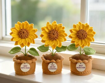 かぎ針編みのひまわりの花束：手作りの永遠の贈り物 - Etsy 日本