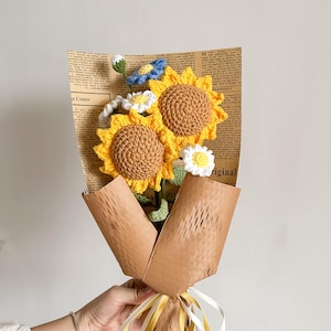 Crochet Flowers Bouquet Handmade, Sunflower, Home Decor, Finished Product, Gifts for mother, Anniversary, Birthday, Girlfriend, Friend