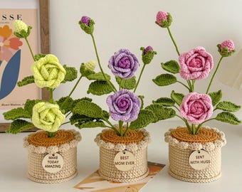 Gehaakte roos potplant, handgemaakt bloemencadeau