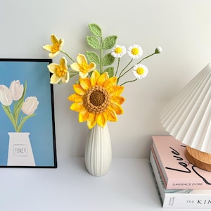 Häkelblumenstrauß, Sonnenblumenstrauß, Wohnkultur, fertiges Produkt, Geschenke für Mutter, Jahrestag, Geburtstag, Freundin, Freund